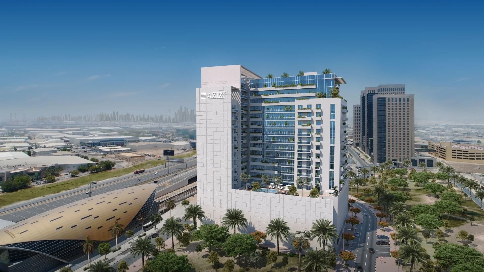 Azizi Lina modern residential building exterior view showcasing contemporary architecture in Jebel Ali Dubai
